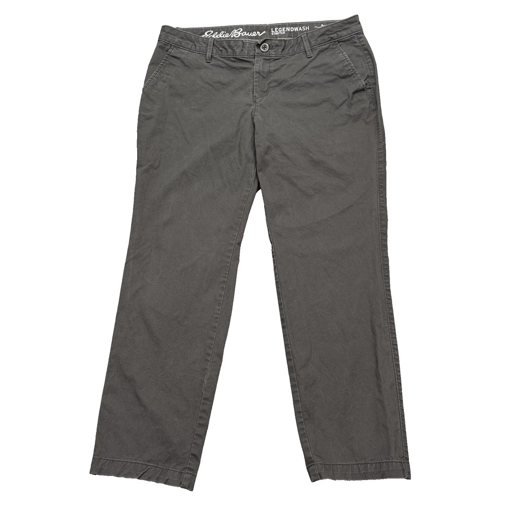 Eddie Bauer Womens LegendWash Boyfriend Slim Pants Size 10P Gray Chino Stretch